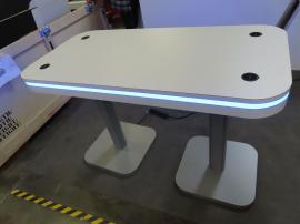 Custom Reception Counter with Storage and Programmable RGB Accent Lights and MOD-1473 Conference Charging Table with Wireless Charging Pads and Programmable RGB Perimeter Lights -- View 4